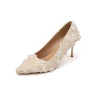 Zapatos románticos decorados con flores de rosa 3D volantes en toda la superficie, para bodas, cócteles y ceremonias, beige, 42 EU