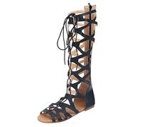 Zapatos Sandalias Mujer Gladiador Romano Sandalias Verano Playa Sandalias Sandalias de Tiras Rodilla Botas Altas Sandalias Peep Toe Sandalias con Cordones Elegantes Rodilla Alta Casual Zapatos de