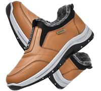 Zapatos sin Cordones Hombre Cuero Invierno Calientes Piel Forradas Mocasines Casual Zapatillas Casa Conducción Formal Cómodos Caminar,Marrón,42/260mm