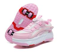 Zapatos Skate con Ruedas Unisex Juvenil Zapatillas Parte Superior Tejido Transpirable Ajuste Perilla Regulable Soporte Talón Estable Caminar Deslizar Zapatos Diversión al Aire Libre,Rosado,34 EU