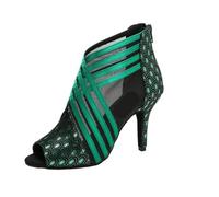 Zapatos sociales for Mujer, Botas de Baile salón, Tango Latino, Salsa, Swing, tacón Alto, Sandalias Huecas satén y Malla para Women(Green 8.5cm Heel,37)