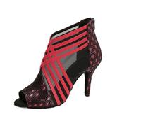 Zapatos sociales for Mujer, Botas de Baile salón, Tango Latino, Salsa, Swing, tacón Alto, Sandalias Huecas satén y Malla para Women(Red 8.5cm Heel,37)