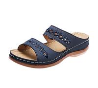 Zapatos talla 43 mujer de color liso con cuñas abiertas casuales con fondo suave y transpirables Sandalias bajas Joya de novia, azul oscuro, 38 EU