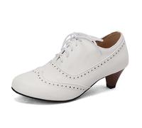 Zapatos tiroleses para mujer, tacón de cuña, cómodos, zapatos de tacón alto, zapatos de mujer, bailarina, tradicionales, tacones medios, con cordones, elegantes, 04 blanco., 37 EU