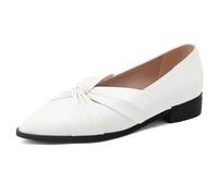 Zapatos Trabajo Diario Punta Afilada Tacón Bajo Mujer Cuero Sintético Slip On Zapatos Planos Vestir para Oficina Uso Diario (Talla Grande),Blanca,41 EU