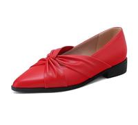 Zapatos Trabajo Diario Punta Afilada Tacón Bajo Mujer Cuero Sintético Slip On Zapatos Planos Vestir para Oficina Uso Diario (Talla Grande),Rojo,40 EU