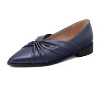 Zapatos Trabajo Diario Punta Afilada Tacón Bajo Mujer Cuero Sintético Slip On Zapatos Planos Vestir para Oficina Uso Diario (Talla Grande),Azul,35 EU
