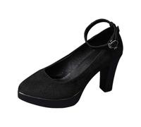 Zapatos tradicionales de verano elegantes con tacón alto de bloque con tiras de tacones altos, tirolesas, para traje regional, Oktoberfest, tacones festivos, zapatos de boda cómodos, O negro., 36 EU