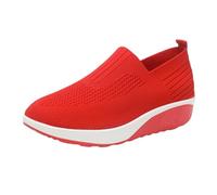 Zapatos urbanos de plataforma de cuña para mujer, tacón acanalado, de punto, sin cordones, mocasines casuales para viajes y caminatas por la ciudad, Red, 40 EU