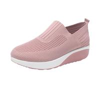 Zapatos urbanos de plataforma de cuña para mujer, tacón acanalado, de punto, sin cordones, mocasines casuales para viajes y caminatas por la ciudad, Pink, 40 EU