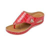 Zapatos Verano Mujer,Sandalias con cuña Mujer,Women's Fashion Casual Summer Style Solid Color Fish Mouth Thick Bottom Slippers Pantuflas Niña (Red, 37)