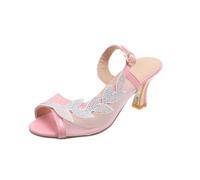 Zapatos Verano Mujer Sandalias Tacon Bajo Anchas Sandalias De Tacón Para Mujer Tacón Grueso Una Hebilla De Malla Con Imitación Sandalia Cuña Senderismo (Pink 42)