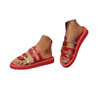 Zapatos Verano Mujer Summer Women's Flat Sandals Stylish T Strap Casual Slippers With Metal Embellishments Versatile Vacation Everyday Women's Sandals. (Red, 43)