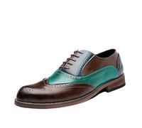 Zapatos vestir Oxford for hombre, cuero francés, estilo vintage, con parte superior cosida a mano, con cordones, antideslizantes, tacón bloque y puntera goma for baile graduación.(Brown,41 EU)