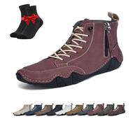 Zapatos Vogany for Mujer y Hombre, Zapatos Casuales Descalzos for Exteriores, Zapatillas de Moda con Cremallera, Botas de Cuero Impermeables y Transpirables(Wine Red,47 EU)