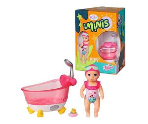 Zapf Creation Baby Born Minis Bañera con Amy 906101, Muñeca de 6,5 cm con Accesorios exclusivos y Cuerpo móvil para un Juego Realista, Adecuado para niños a Partir de 3 años