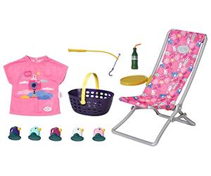 Zapf Creation Baby Born Set de Pesca de Fin de Semana para muñecas 43 cm | Tumbona, caña de pescar, cesta, botella, patitos y mesa auxiliar