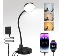 ZAPLIT Lámpara de escritorio LED de 15 W con USB-A y USB-C - Regulable, 3 temperaturas de color, 5 niveles de brillo, 4 temporizadores, cuello de cisne flexible de 360°, protección de los ojos