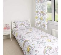 Zappi Co Juego de Funda nórdica de Unicornio para Cama Individual, Incluye Funda de edredón de 200 x 135 cm y Funda de Almohada (48 x 74 cm), diseño de Castillo de Hadas