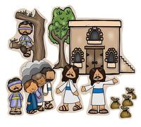 Zaqueo - Figuras de fieltro de la Biblia con páginas para colorear/actividades hechas en los Estados Unidos, guión gráfico del Nuevo Testamento, iglesia, Jesús cristiano
