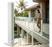 ZAQYCM Barandilla Vidrio Abrazaderas para Cercas De Vidrio Sin Marco De 10mm con Ranura Y Base, Interior Exterior Balcón Patio Terraza Plataforma, Blanco(White End Post,135cm/53 in)