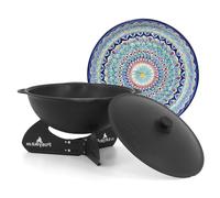 ZARENHOFF Kazan de hierro fundido de 42,5 cm de diámetro, 12 l, tapa de aluminio, trípode de 37 cm de diámetro, mango, dispensador, base plana o redonda a elegir, Trinoga, plato Plov, Kazan (base
