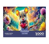 Zarigüeya en Rama Puzzle 1000 Piezas - Ratón Corazón Floral Vibrante Antiestrés Juego Familiar Decoración Pared 52x38cm