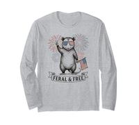 Zarigüeya Salvaje y Libre Divertido patriótico 4 de Julio zarigüeya Manga Larga