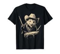 Zarigüeya Tocando la batería Funny Cowboy Zarigüeya Baterista Western Camiseta
