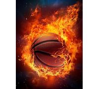 Zariocy DIY Diamond Painting Kits Fuego de Baloncesto, DIY Diamante Diamante Redondo Completo Cristal Diamante Bbordado Oficina en casa Decoración de la Pared Pintura Hecha a Mano 30x40cm-1