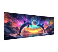Zariocy Kits de arte de diamantes grandes 5D para adultos, delfines Aurora, pintura de cristal, paisaje redondo de taladro completo