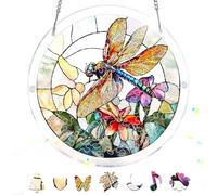Zariocy Puzle acrílico con diseño de libélula, atrapasueños, colgante de ventana de cristal de colores, decoración del hogar, rompecabezas y colgantes de 83 piezas, madre, esposa, tía, 18 x 18 cm