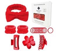 Zaritaffy Juego de 16 diademas para el cuidado de la piel, juego de diadema para lavado facial, spa y maquillaje, incluye 1 diadema, pulsera, 3 pinzas para el pelo y 10 lazos para el cabello, con caja