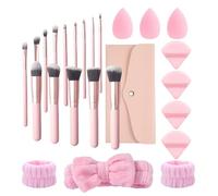 Zaritaffy Juego de 25 brochas de maquillaje y diadema para el cuidado de la piel, incluye 14 brochas de maquillaje, 3 esponjas de mezcla, 4 esponjas de polvo, 1 diadema y 2 pulseras para mujeres y
