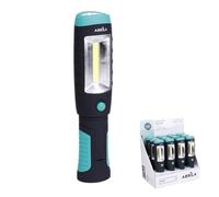 Zarivy Linterna de Trabajo Foton LED + COB, imán y gancho. Potente iluminación de 320 lm. Compacta (21,5 x 5 x 4,5 cm) y ligera. Funciona con 3 pilas AAA (incluidas). Ideal para cualquier tarea.