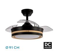 Zarivy Ventilador DC 48W 3 aspas 91cm 4800lm 6 velocidades 3000K/4500K/6000K, control remoto, temporizador, memoria, ideal para climatizar y decorar.