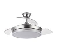 Zarivy Ventilador DC Bayomo Niquel, potente y eficiente con 72W y 6120lm. Ajusta la luz a 3000K, 4000K o 6000K. Incluye control remoto, temporizador y memoria para un uso personalizado.