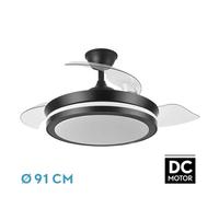Zarivy Ventilador DC Esparta Negro: potente, 72W, 6120 lm y 91 dB. Tres velocidades (3000-4000-6000K) con control remoto, temporizador y memoria para mayor comodidad y eficiencia.