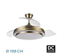Zarivy Ventilador DC Ibe 72W con 6120 lm en cuero. 3 aspas, 108° de ángulo y luz ajustable: 3000K, 4000K, 6000K. Incluye control remoto, memoria y temporizador para mayor comodidad.