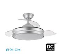 Zarivy Ventilador DC Mini 72W, 6120lm, 91d, 3 aspas, 3000-4000-6000K, control remoto, temporizador y memoria; ideal para climatización eficiente.
