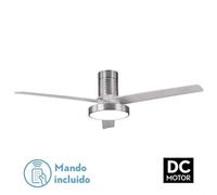 Zarivy Ventilador DC Pax 40W, 3200 lm en níquel elegante. Con 3 aspas grises, mide 32x139 cm. Luz ajustable en 3000K, 4000K y 6000K. Incluye control remoto, memoria y temporizador.