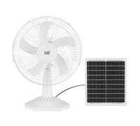 Zarivy Ventilador DC Sobremesa Solar Abanico Blanco 20W, con 3 velocidades y 5 aspas blancas. Dimensiones: 63x43x30.5 cm. Incluye cable de 4.20 m para mayor comodidad y versatilidad en su uso.