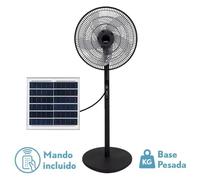 Zarivy Ventilador de pie solar 30W, 3 velocidades, 5 aspas, puerto USB, batería de litio, 112x41x38 cm, ideal para refrescar espacios exteriores.