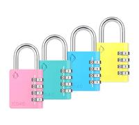 Zarker Candado de combinación, candado de 4 dígitos para la escuela, gimnasio, deportes, valla, caja de herramientas, estuche, almacenamiento de cerrojo (paquete de 4, rosa, esmeralda, azul, amarillo)
