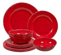 ZAROCRUS Juego de vajilla de melamina de 12 piezas, servicio para 4 platos y cuencos rústicos agrietados, juego de platos de melamina para Navidad, boda, juego de 4 platos de camping, rojo