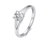 Zarter Ring Damen, Eheringe Damen 5 mm Runder Moissanit-Solitärring 0.5Ct Silber 9K Weißgold Größe 56 (17.8)