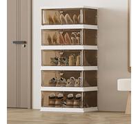 ZARUX Organizador de Zapatos Plegable Mueble Zapatero Zapatero pequeño Apilable, Estantería Modular de PP de 4/5 Compartimentos, para Entrada Salón(Brown,110.9cm/43.7in)