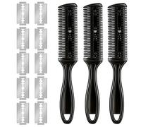 ZASCHMOY 3 Peines de Afeitar para el Cabello, Peine de Corte de Doble Cara con 10 Cuchillas de Acero Inoxidable, para Dar Forma Al Cabello en Casa y Pelucas (BLACK)