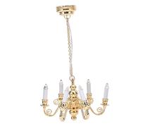 ZASCHMOY Elegante Iluminación de Araña de Casas de Muñecas de 6 Cabezas para Casas de Muñecas en Miniatura - Luz de Techo Dorado para Decoración de Atmósfera Acogedora (Gold)