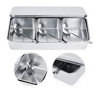 ZASCHMOY Juego de Recipiente para Condimentos y Tarro de Especias de Acero Inoxidable de Tres Compartimentos para el Hogar, que Incluye Cuchara y Tapa, Adecuado para Cocinas Comedores Domésticos,